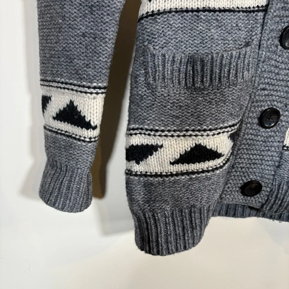 TNA 100% Lambswool Shawl Collar Cardigan Grey Cream Womens Size XS - Picture 4 of 10